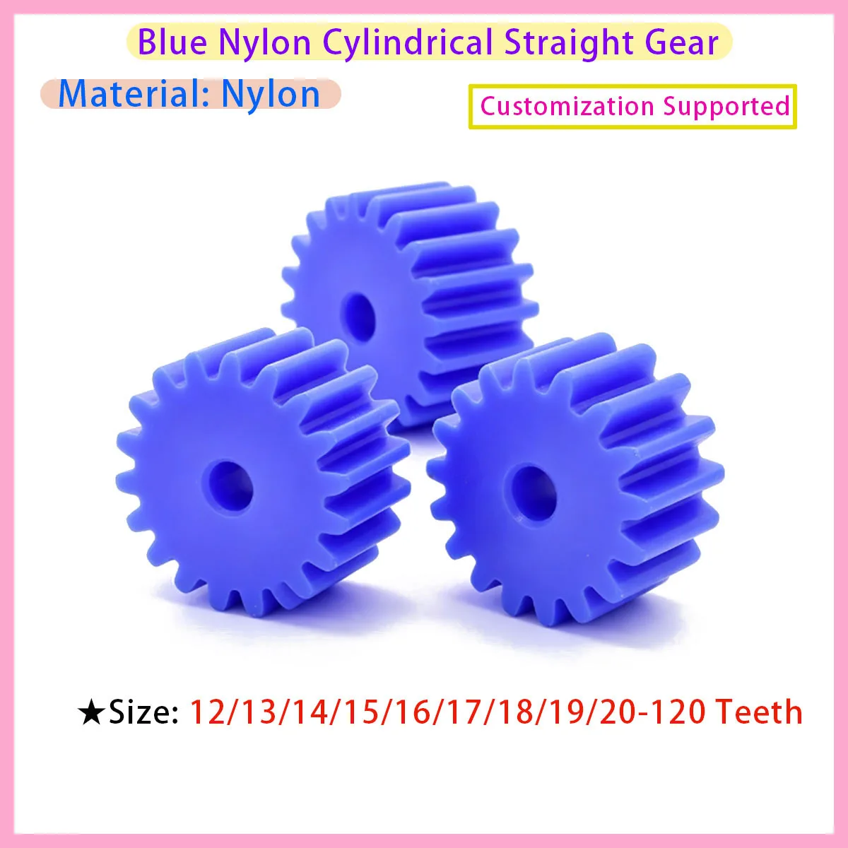 Blue Nylon Spur Gear 2M Plastic Flat Cylindrical Gear 2 Modules 12/13/14/15/16/17/18/19/21/22/23/24/25/26/27/28-120 Teeth