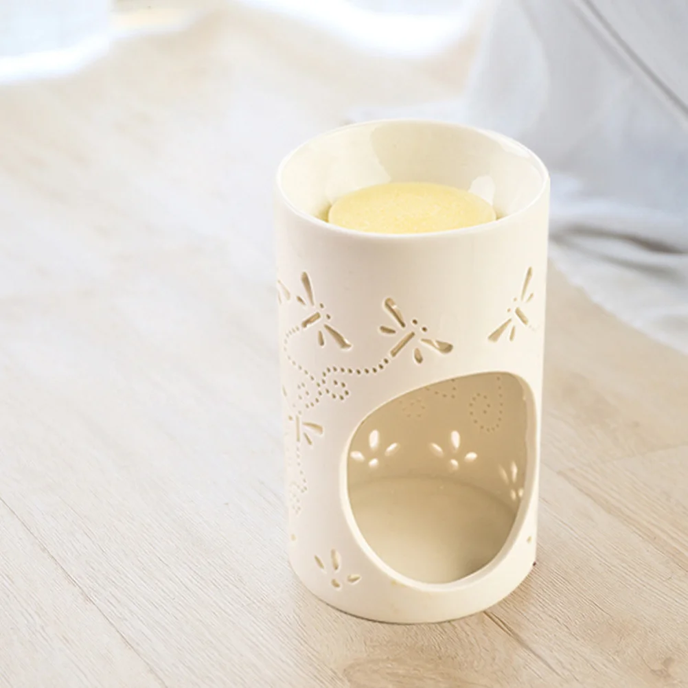

Ceramic Tea Light Holder White Hollow Dragonfly Design Aromatherapy Essential Oil Burner for Home Decor Living Room Balcony