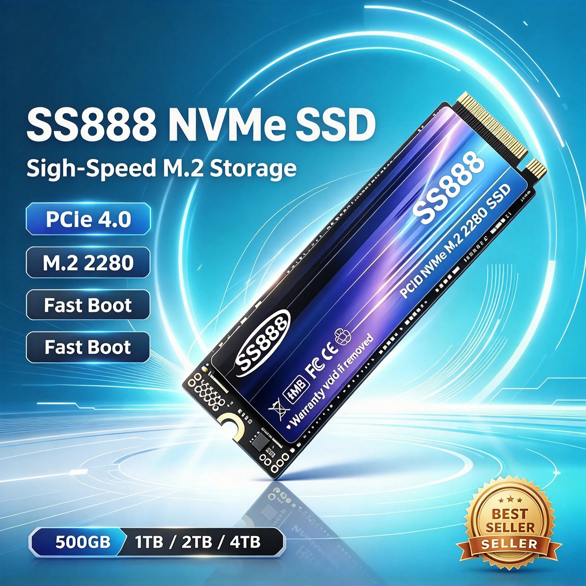 High Performance Stable Performance, SS888 M.2 NVMe Internal Solid State Drive, 500GB/1TB/2TB/4TB, Gaming Work PC Notebook, Pro