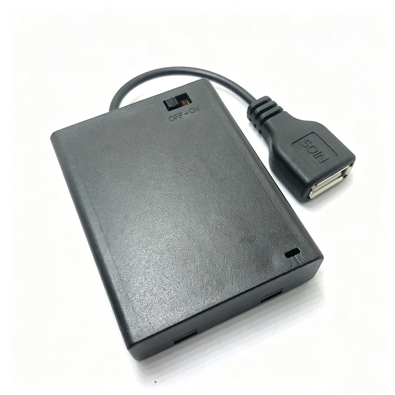 4 AAA Battery Box 6V With Cover ON OFF Switch USB Female Output Cable DIY Power Supply Case For LED Light Toy Camera