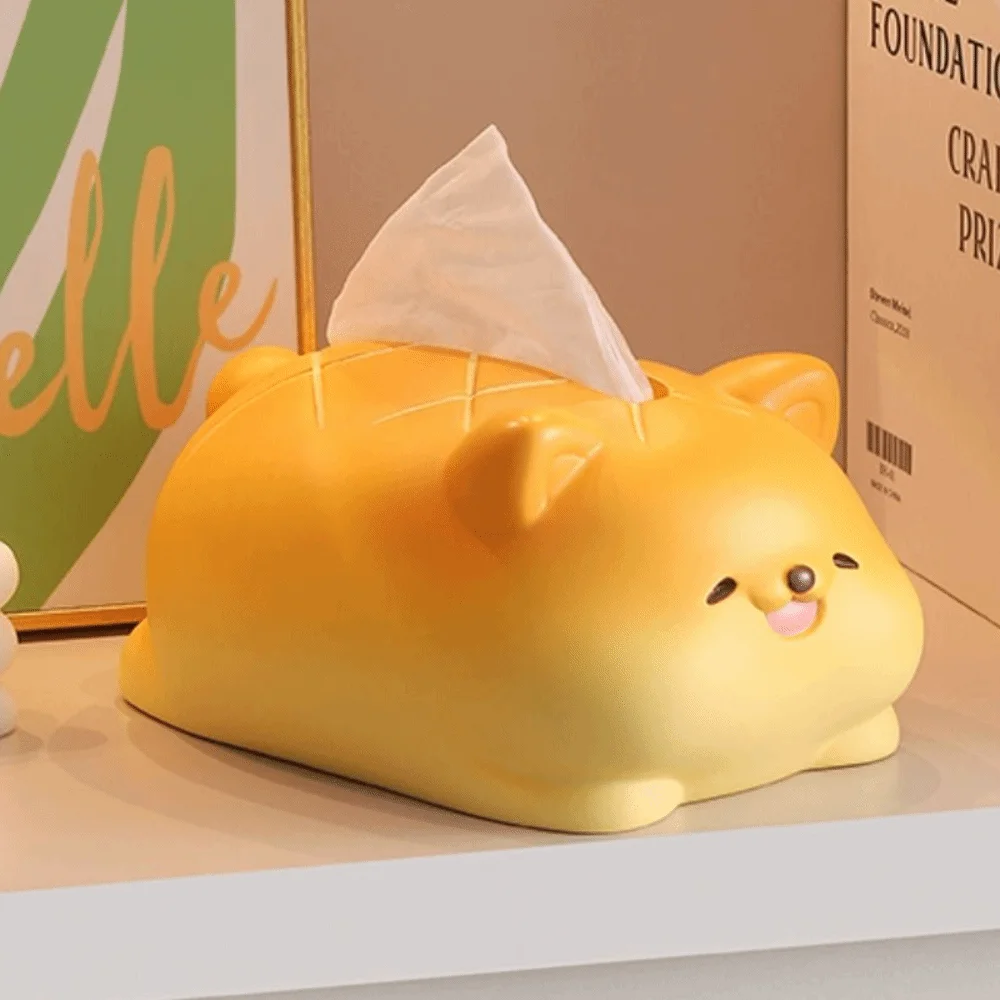 Anti Drop Pineapple Bun Dog Tissue Box Collectible Decorative Resin Paper Box Resin Cute Dog Model Toy Birthday Gift