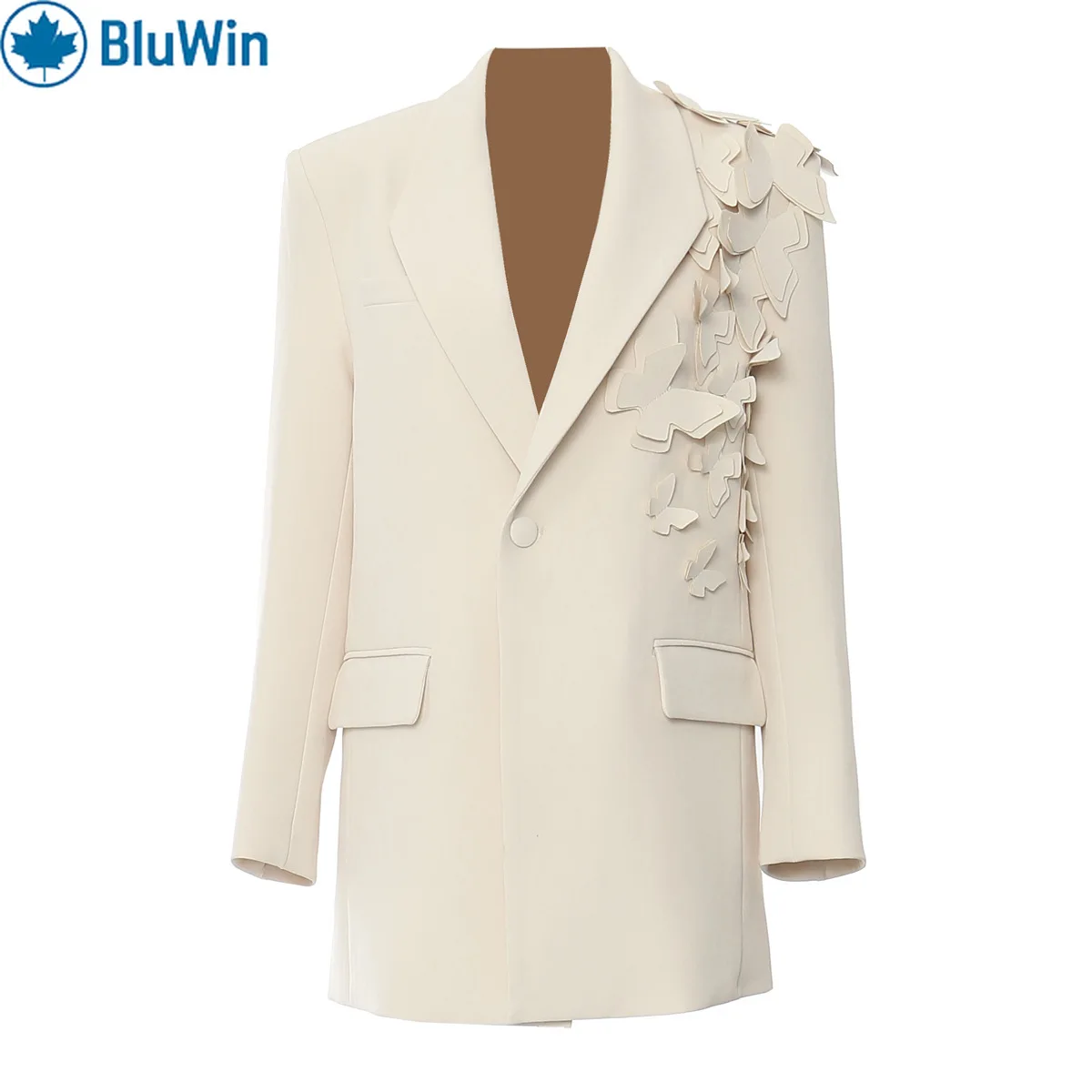 

BluWin Oversize Butterfly Burnout Blazer – Scattered 3D Appliqué Relaxed Tailored Jacket for Women