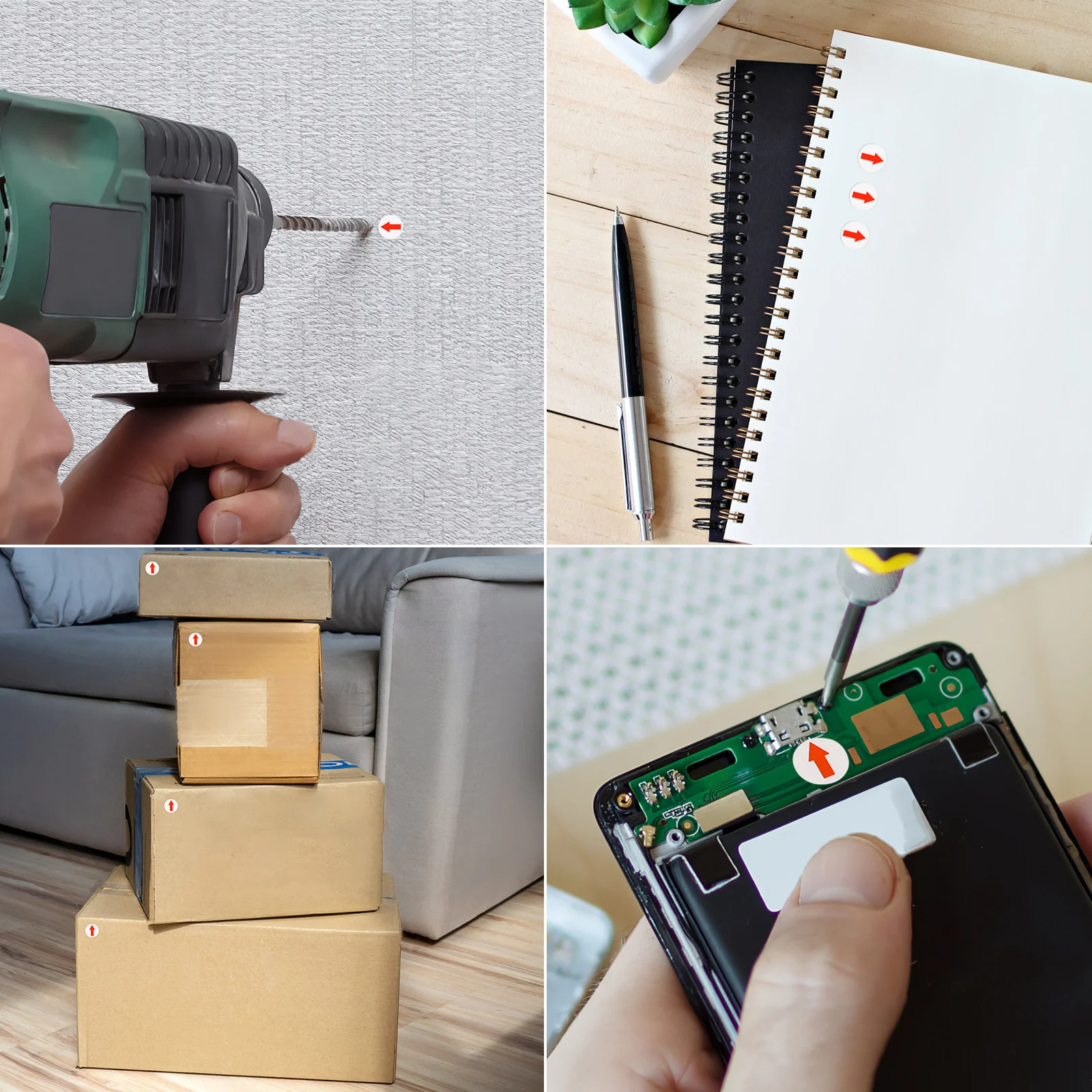 

6400Pcs Self Adhesive Red Arrow Labels 10Mm Round Stickers for Marking Defective Goods Fast Identification Label for Factory