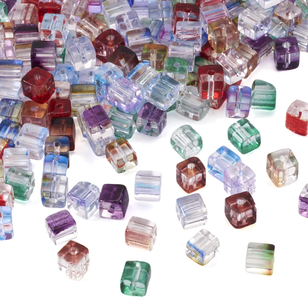 

180pcs Two Tone Transparent Glass Beads Cube Spacer Loose Beads For DIY Bracelet Necklace Jewelry Making Supplies