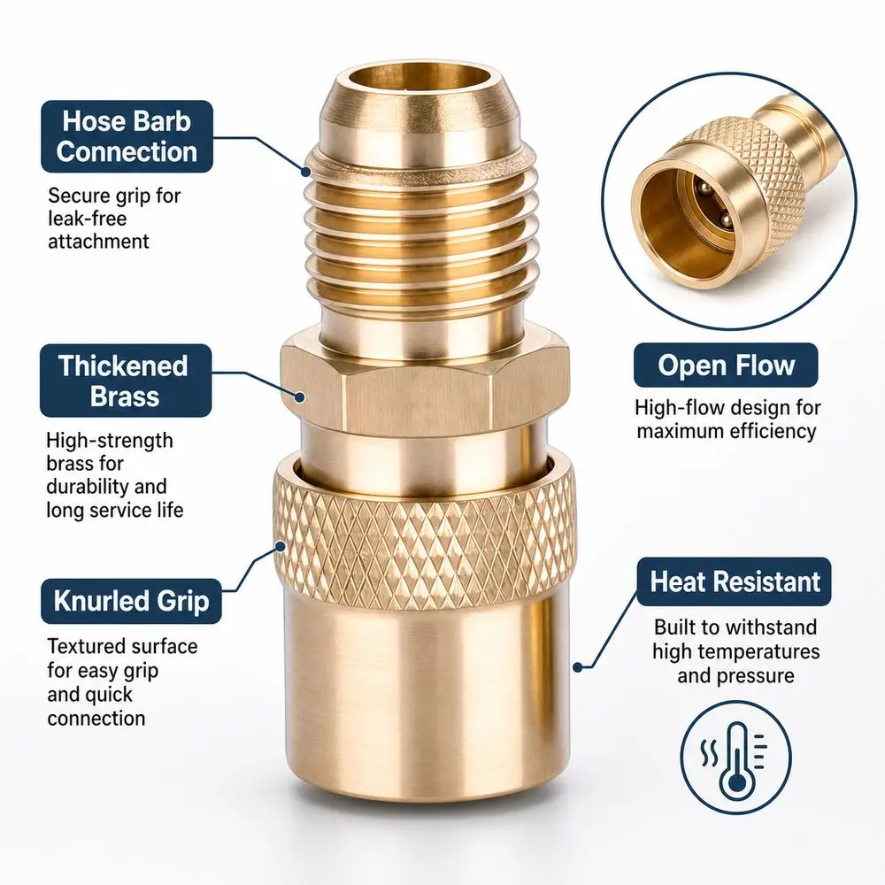 Brass Mold Quick Coupler Open Flow Heat Resistant Female Quick Coupling Knurled Sleeve Female Socket Hose Barb Coupler