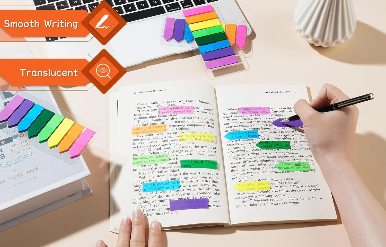 2000 قطعة من علامات الصفحة، 8 ألوان، علامات تبويب لاصقة شفافة وأعلام سهم، ملصقات فهرس لأجهزة الكمبيوتر المحمولة