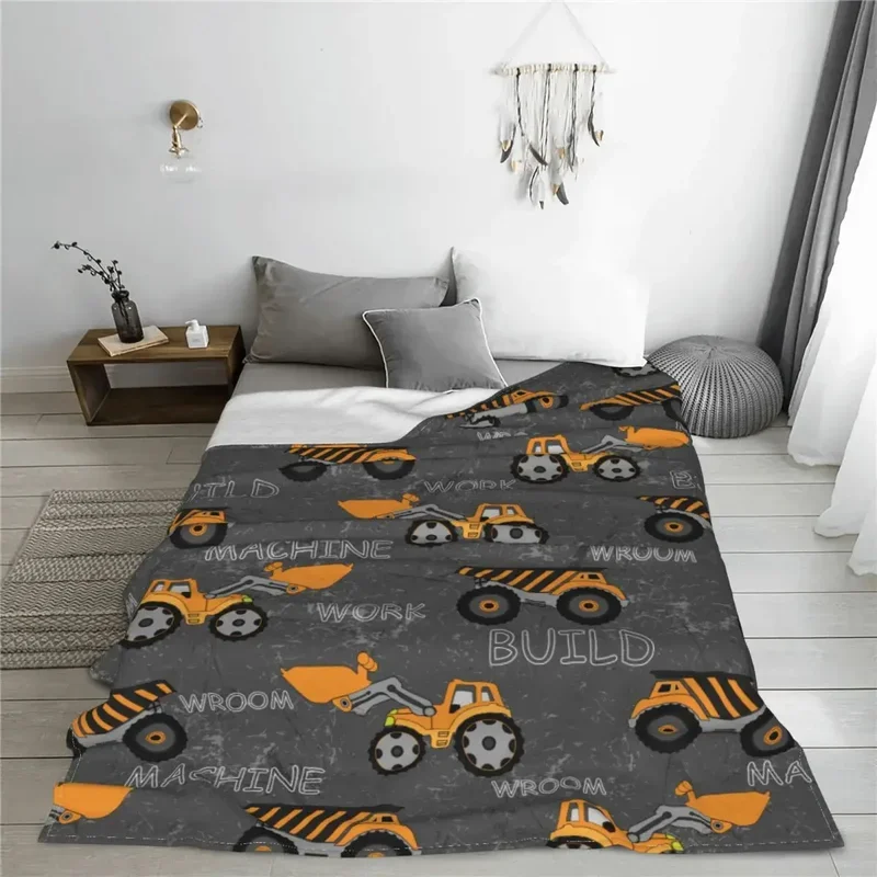 Excavators Construction Machines Pattern Fleece Throw Blanket Cartoon Blankets for Home Travel Super Soft Bed Back