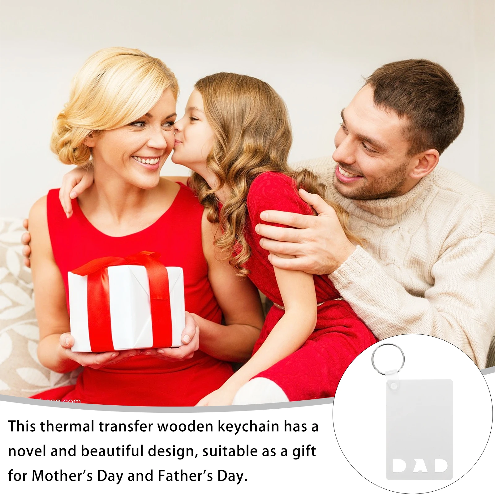 

6pcs Heat Transfer Key Ring Wooden Keychain Blank Sublimation Diy Dad Gift Heart-Shaped Durable Lightweight For Handmade