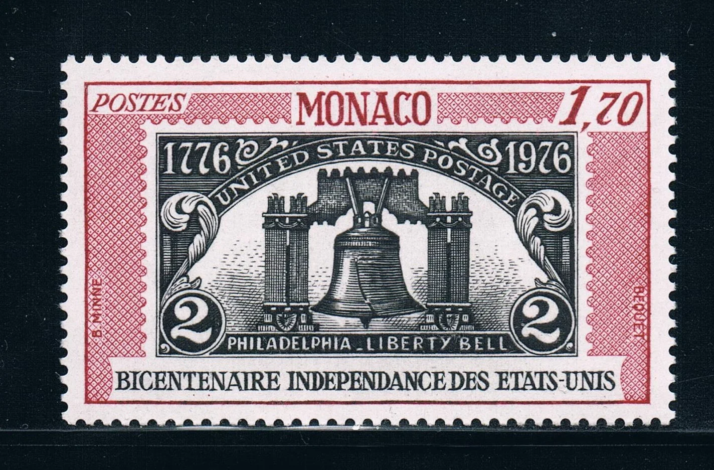 1Pcs/Set New Monaco Post Stamp 1976 Stamp on Stamp Bicentennial of American Independence Sculpture Stamps MNH