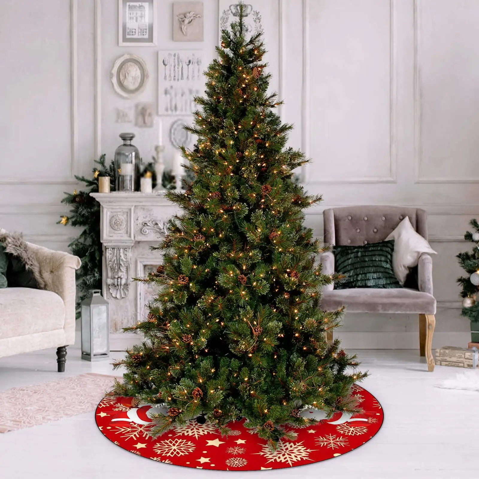 عيد الميلاد رائعة شجرة تنورة عيد الميلاد المنزل عطلة حفلة رائعة شجرة تنورة نمط أحمر عيد ميلاد سعيد أجواء شجرة لطيف حصيرة #5