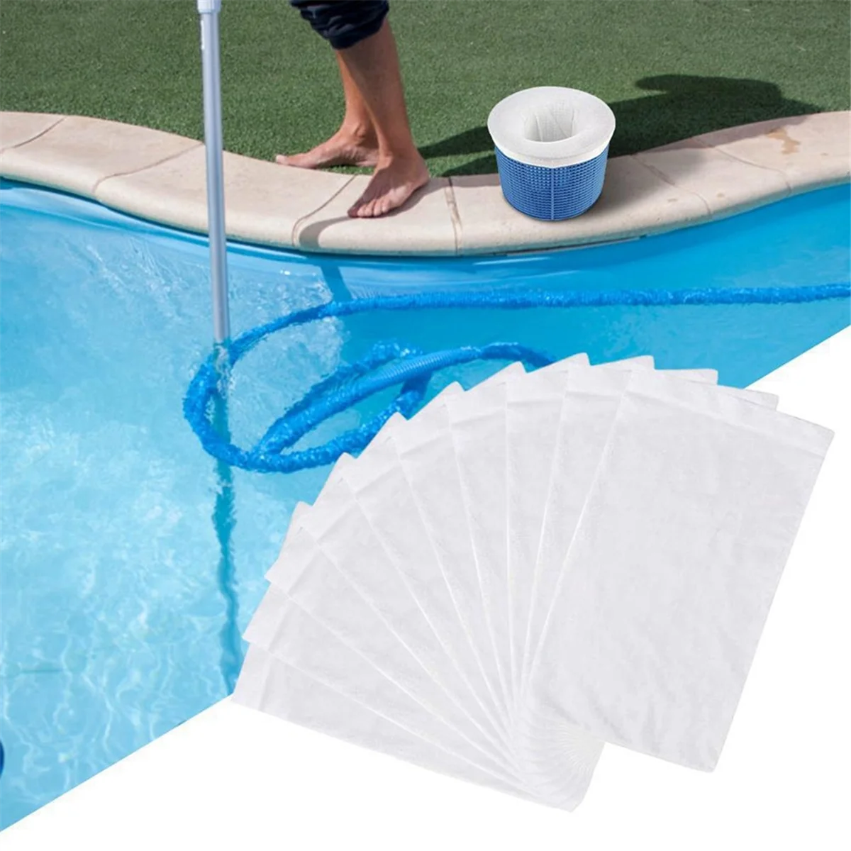 AT77 10PCS Pool Skimmer Filter Pool Skimmer Sock Reusable Filter Baskets Cleaner Network Swimming Pool Cleaning Equipment