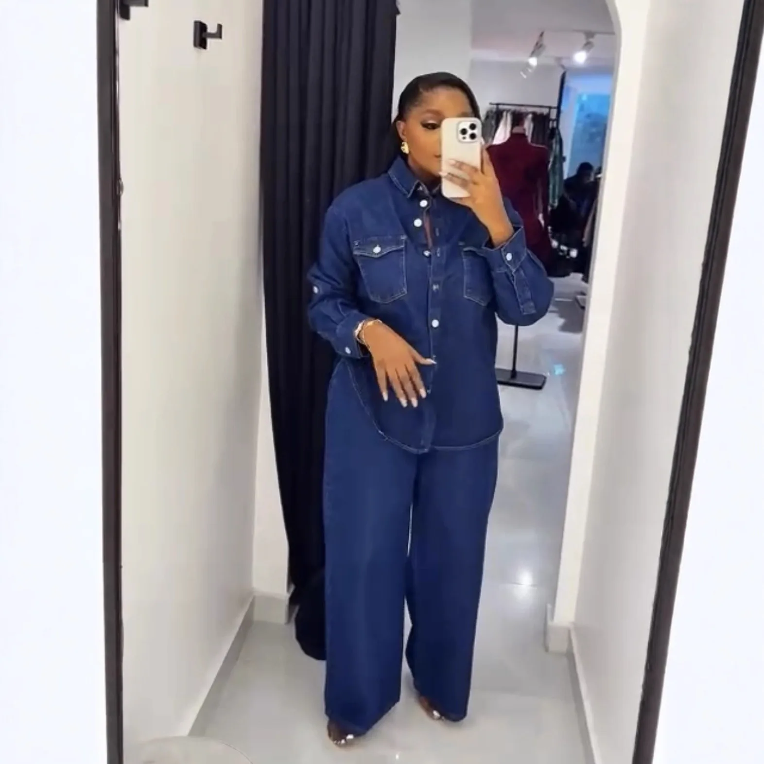 Jeans 2 Piece Sets Women Denim Shirt Coat Straight Pants Suit Streetwear Spring 2026 Washed Top Overshirt Trousers Outfits