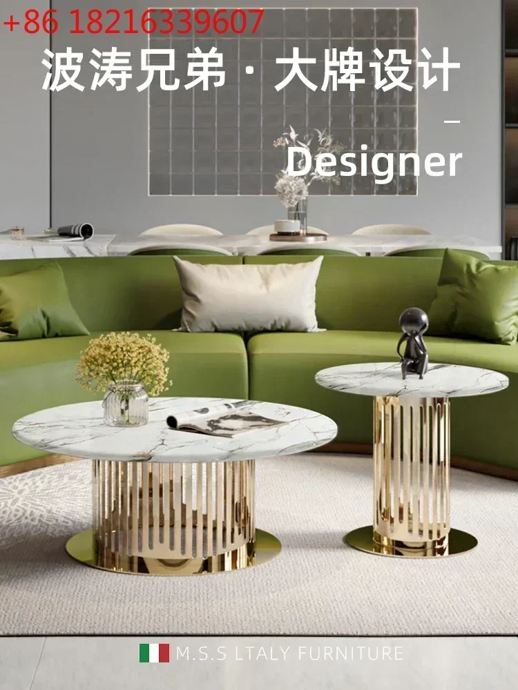 TAO Modern Light Luxury Italian round Marble Tea Table Large Apartment Living Room Stone Plate Tea Table