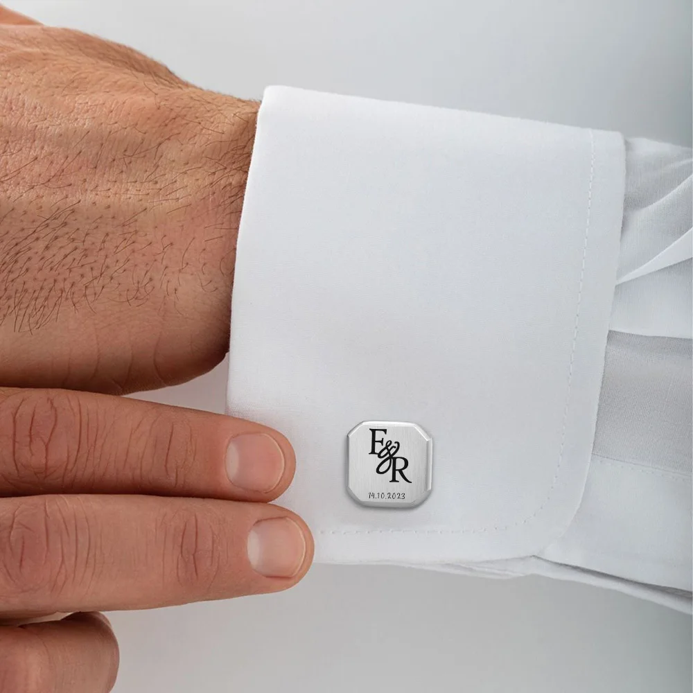 Personalized ID Cufflinks Men,Custom Text Logo Message Cuff Links For Groom/Fathers Of The Bride,Unique Bride Jewelry Engraved