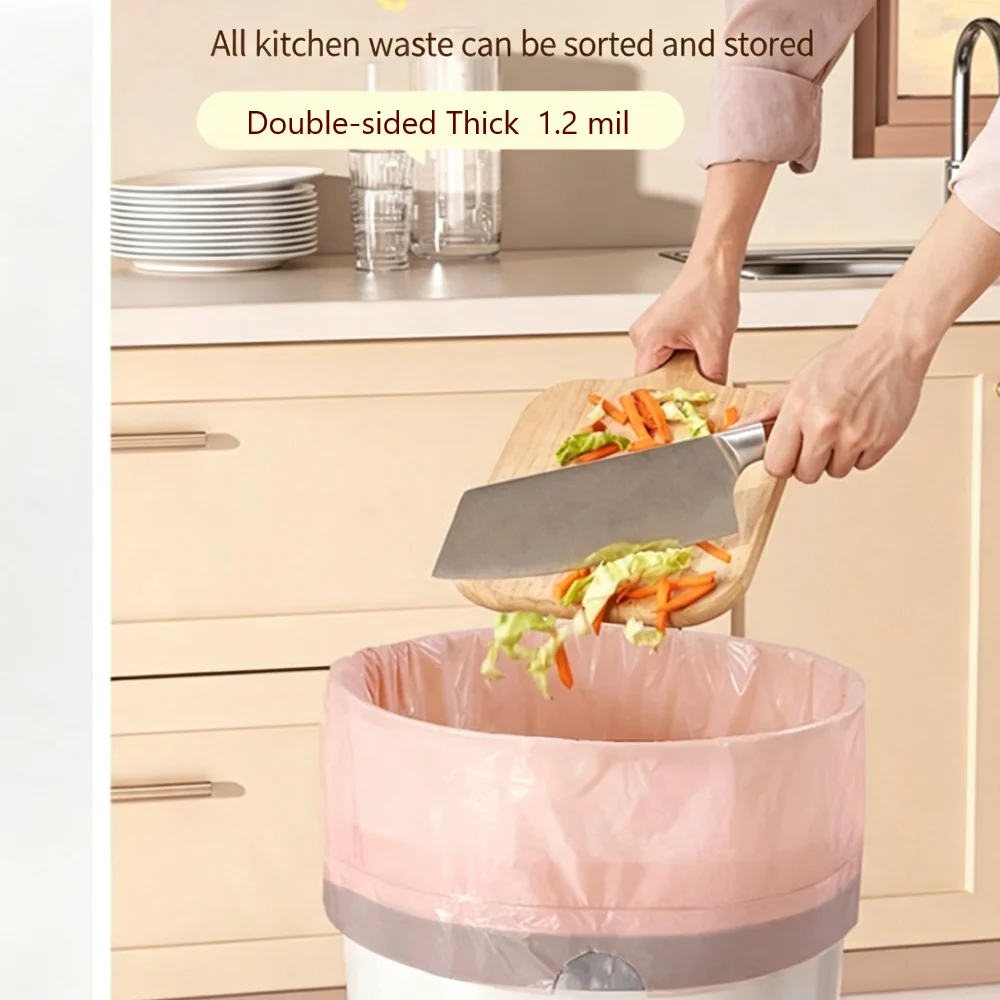 Thickened Drawstring Trash Bags, Ice Berry Pink Portable Waste Bags for Kitchen Household, 1 Roll
