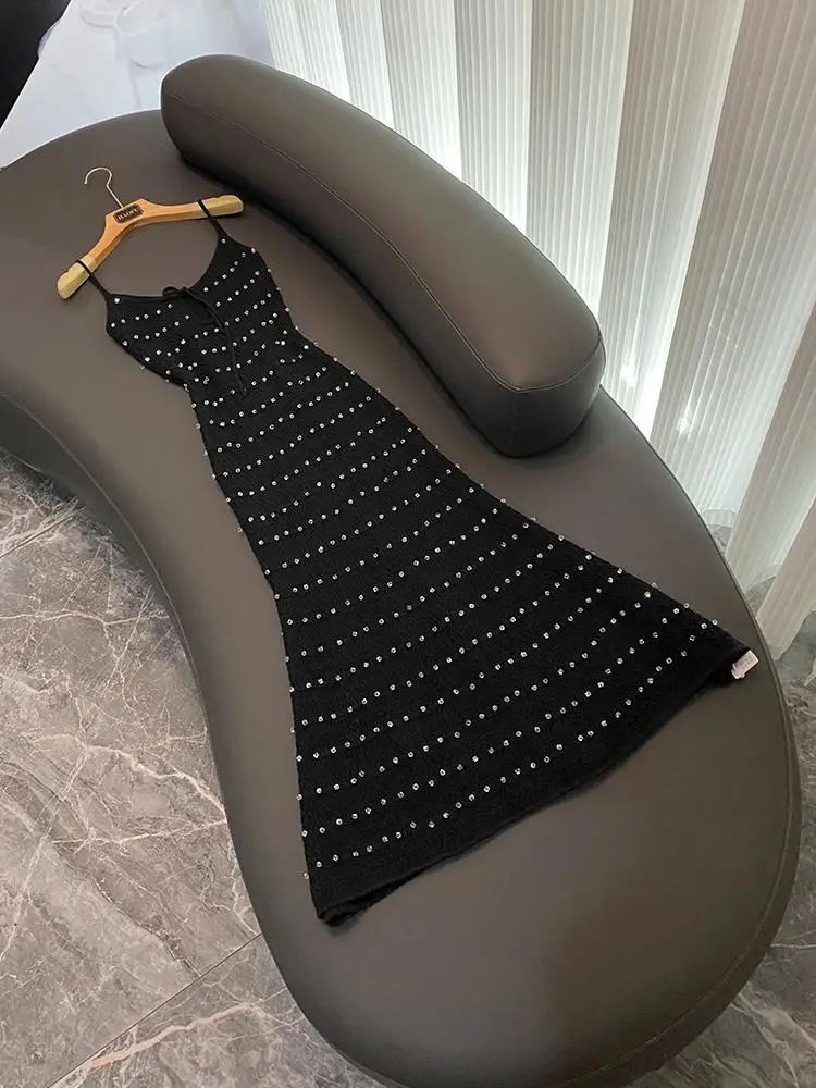 

Summer 2026 Green Striped Fish Tail Knitted Dress A-Line Sleeveless High Waist Commute Style City Wear Comfortable Long Gown