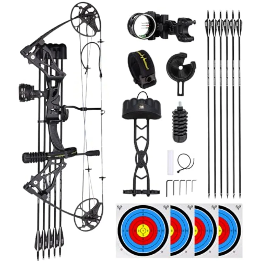 

Комплекты для стрельбы из лука: составные луки для взрослых и подростков, для правой руки, регулируемая сила натяжения 0-70 фунтов, длина тяги 23.5-31 дюймов, охотничий лук в комплекте.