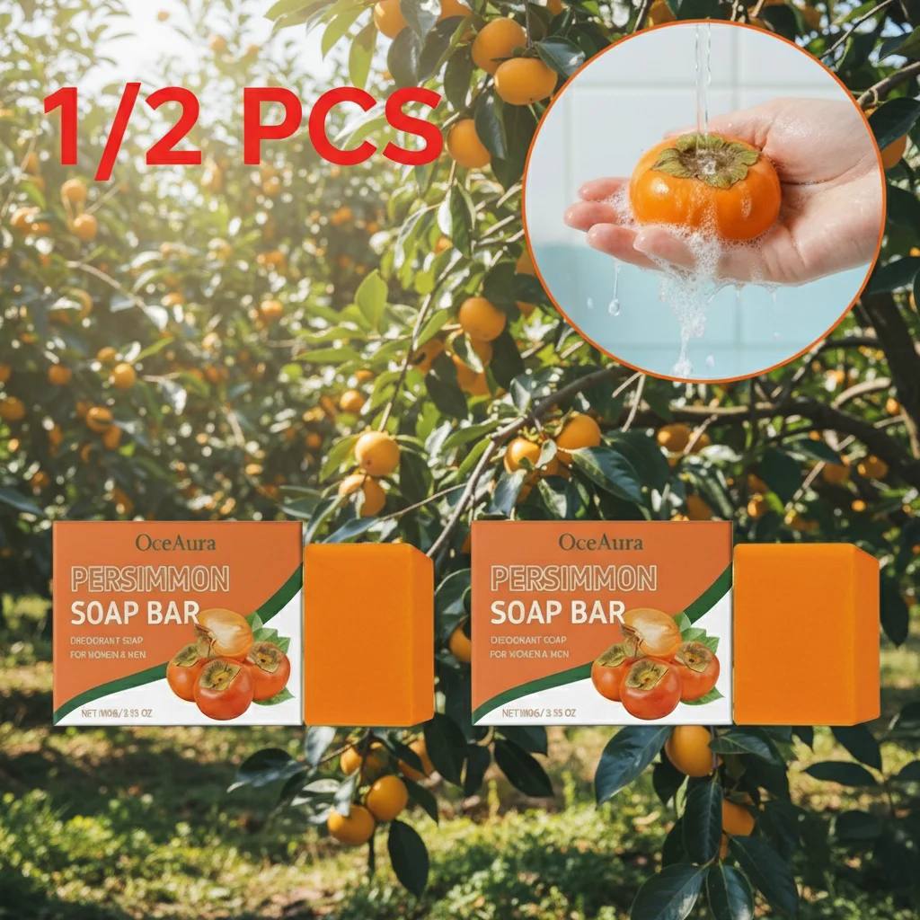 1/2Pcs Persimmon Soap Bar For Body Odor Control Moisturizing Body Soap Shower And Facial Soap Deep Cleaning Face Body Skin Care
