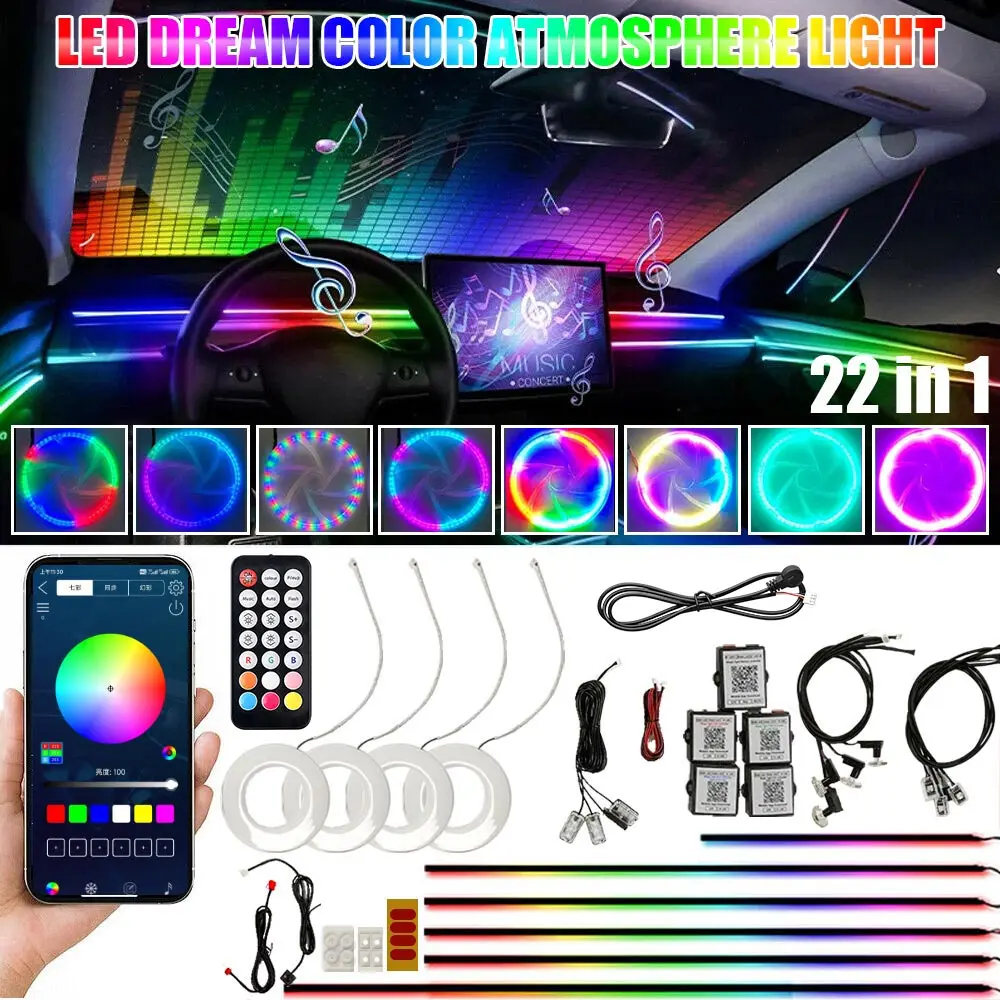 Auto RGB Glasfaser Sternenhimmel-Deckenleuchte |   Faseroptische Sternenhimmel-Innenbeleuchtung für Auto, Split-Controller mit 24-Tasten-RF-Fernbedienung, Musik-Sync Twinkle-Modus DC12V