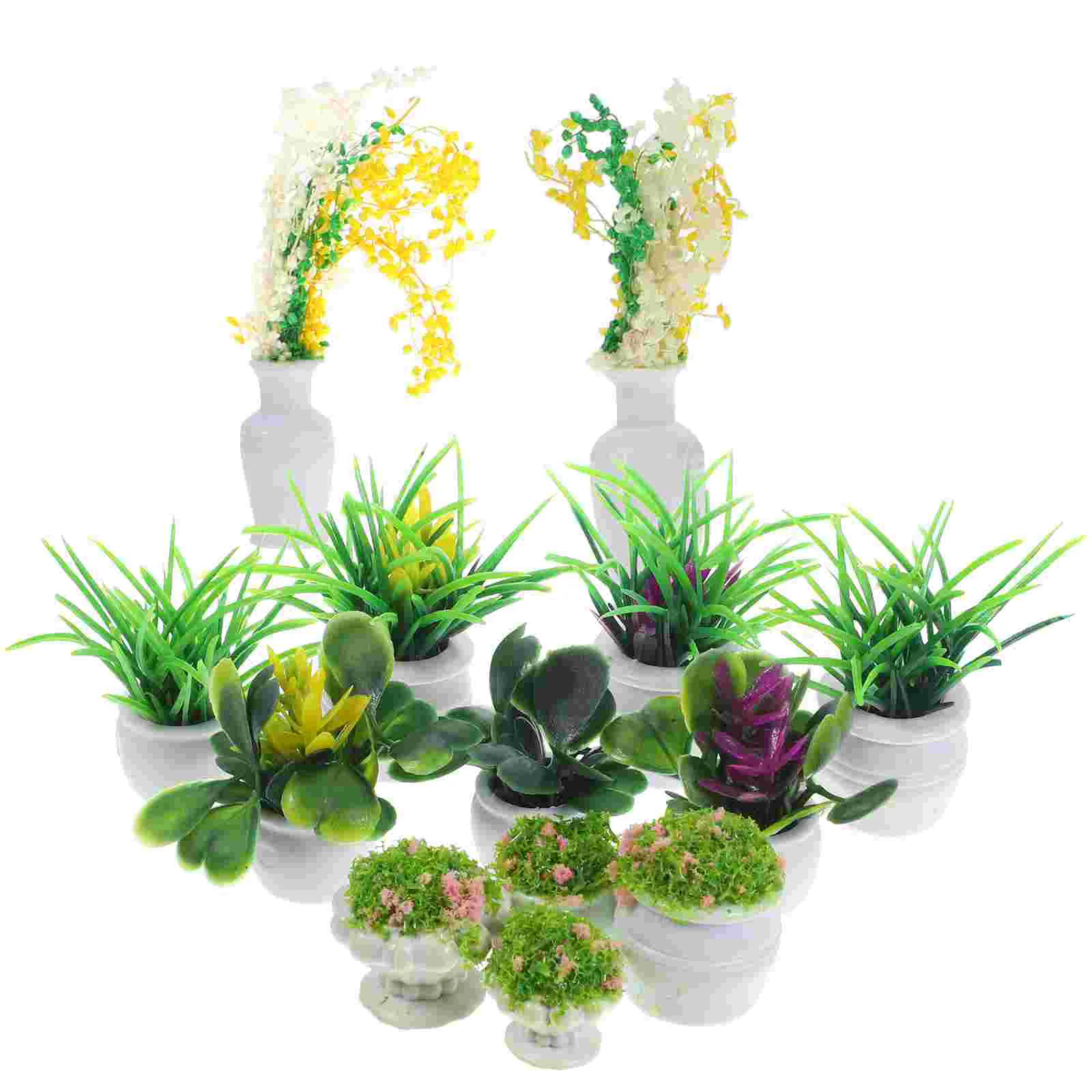 

13 Pcs Mini Flowerpot Model Dollhouse Decorations Plant Miniature Fake Plants Small Garden Potted Plastic Accessories