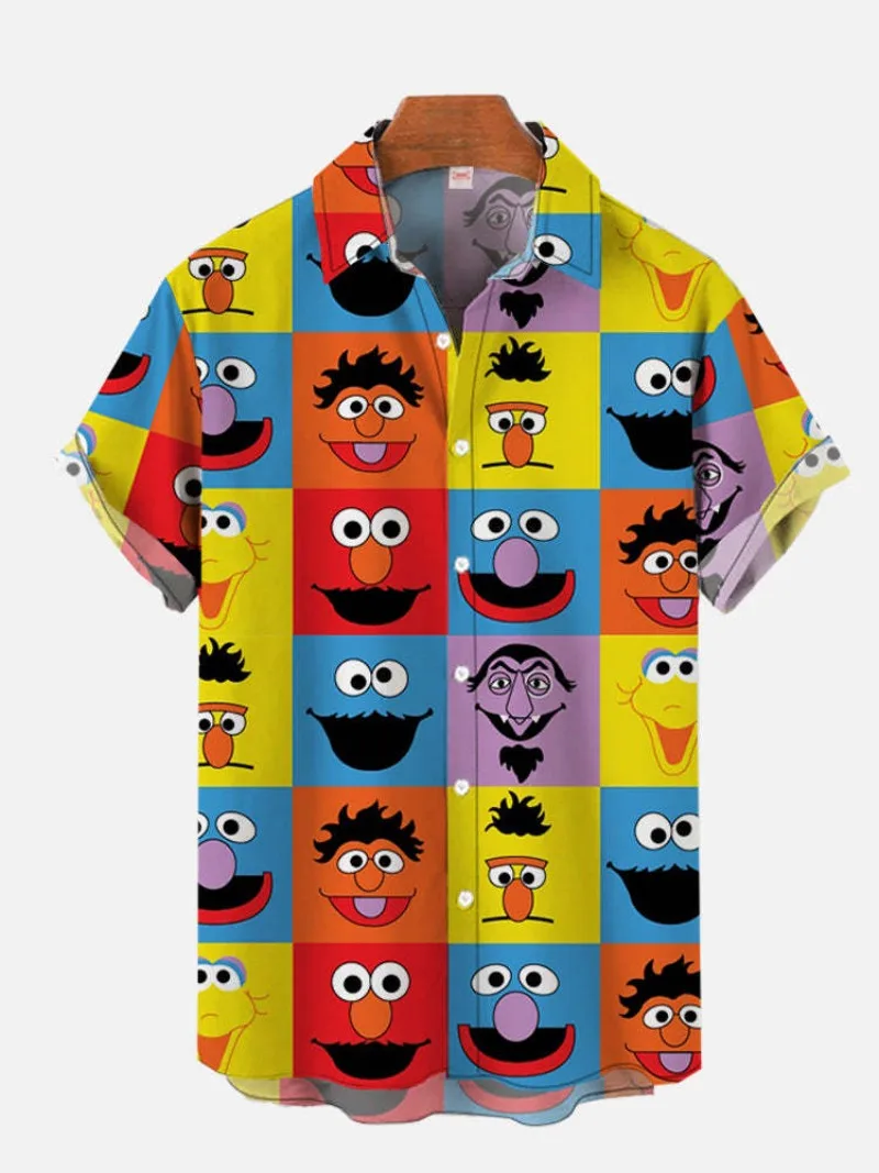 Camicia a maniche corte con tasca sul petto con stampa a blocchi di colore geometrici colorati in stile moderno astratto di metà secolo grande