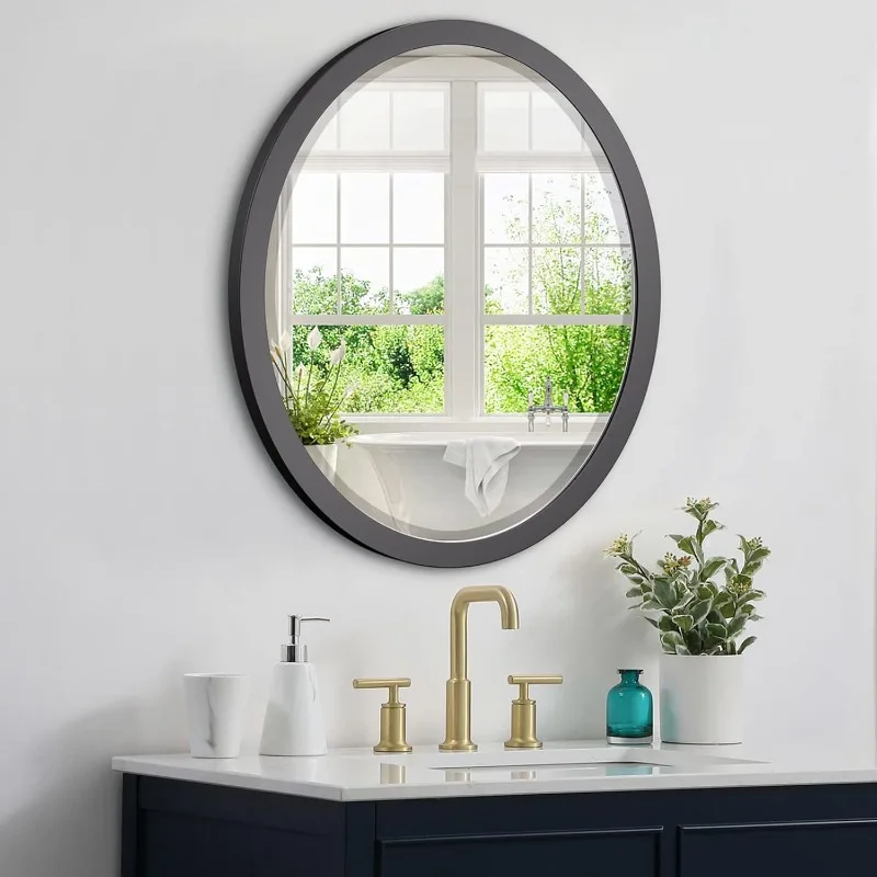 Oval Wall Mirror 23x29 Inch Matte Black Metal Frame Decorative Wall Mounted Mirrors for Vanity, Bathroom, Entryway