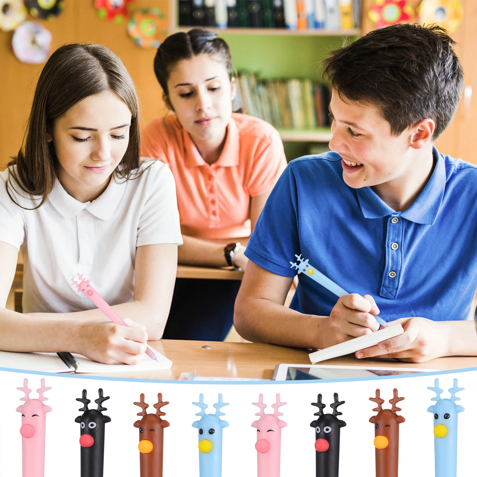 

24pcs Christmas Deer Shaped Ballpoint Pen Blue Ink Plastic Gift Mini Umbrella Design Smooth Writing Cartoon Office