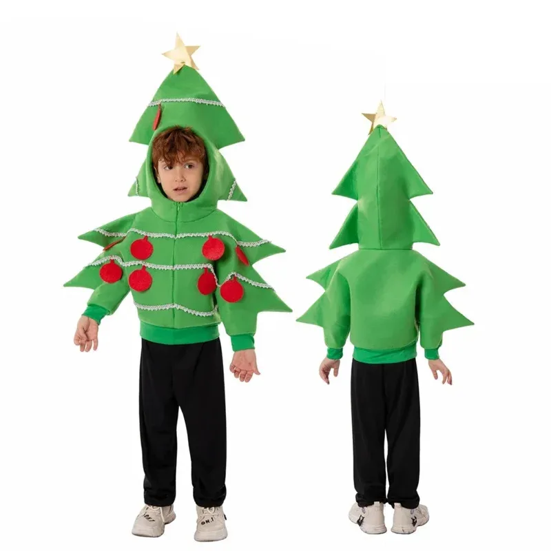 

Child Green Xmax Tree Costume Boys Girls' Christmas Themed DIY Outfit Coat Boys Fancy Dress Kids Christmas Tree Costume
