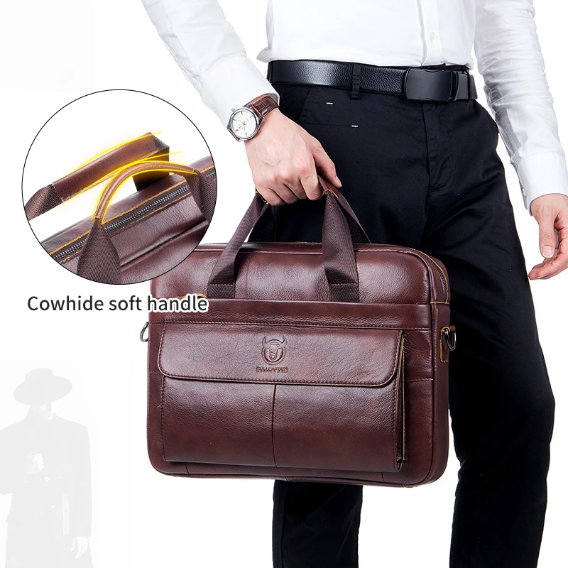 高級レザーブリーフケース メンズ ビジネス 多機能 大容量 15インチ ノートパソコンバッグ（牛革）