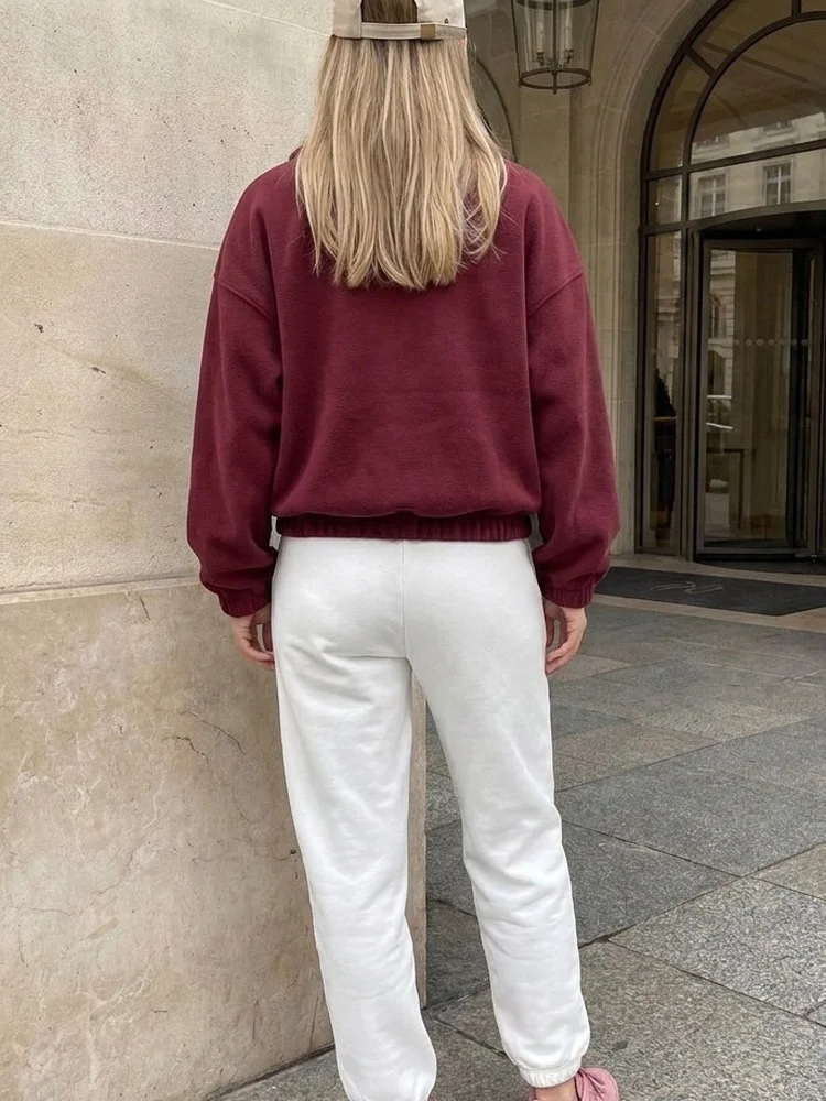 Tossy Fleece Half Zip Sweatshirt Long Sleeve Mock Neck Drop Shoulder Ribbed Cuff Ribbed Hem Oversized Daily Street Sweatshirt