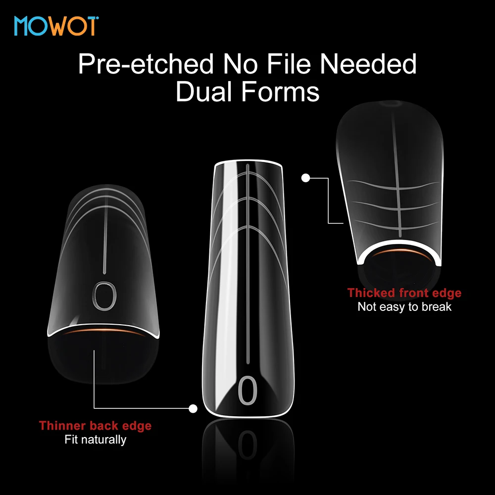 MOWOT توسيع أشكال الأظافر المزدوجة 150 قطعة غطاء كامل أظافر صناعية نصائح بولي جيل للأظافر قالب تمديد أظافر أكريليك أشكال علوية علوية 15 مقاسات