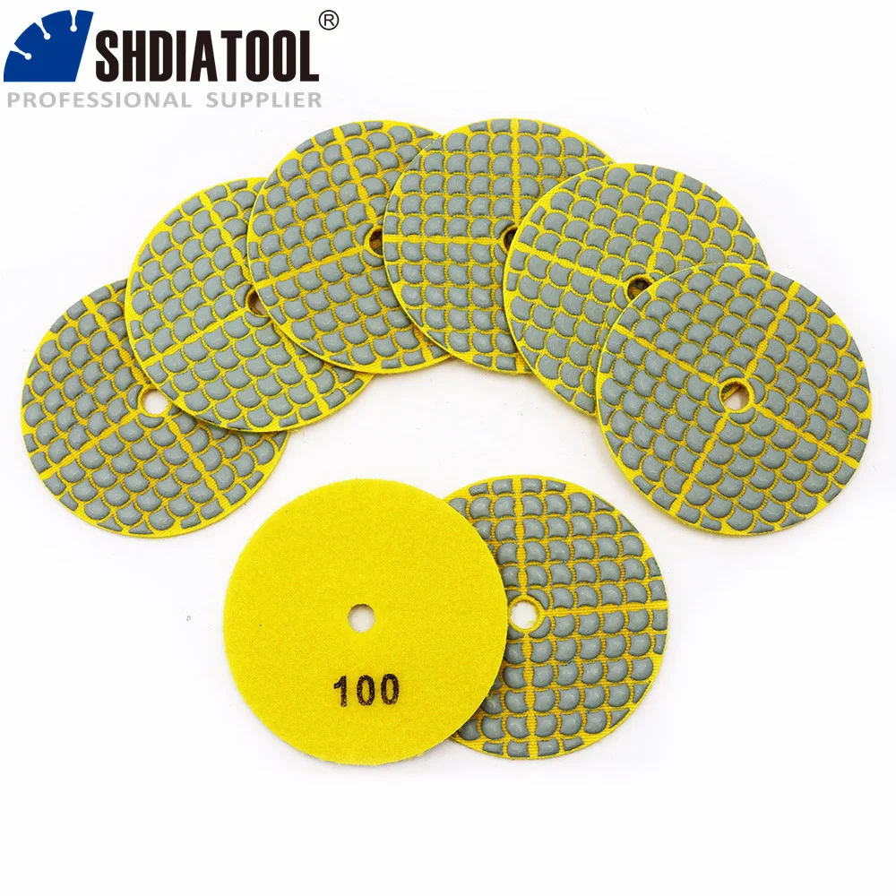 

SHDIATOOL 8Pcs Diamond Polishing Pads Dia100mm Resin Sanding Disc Set #30-3000 Granite Marble Stone Flexible Dry Polishing Plate