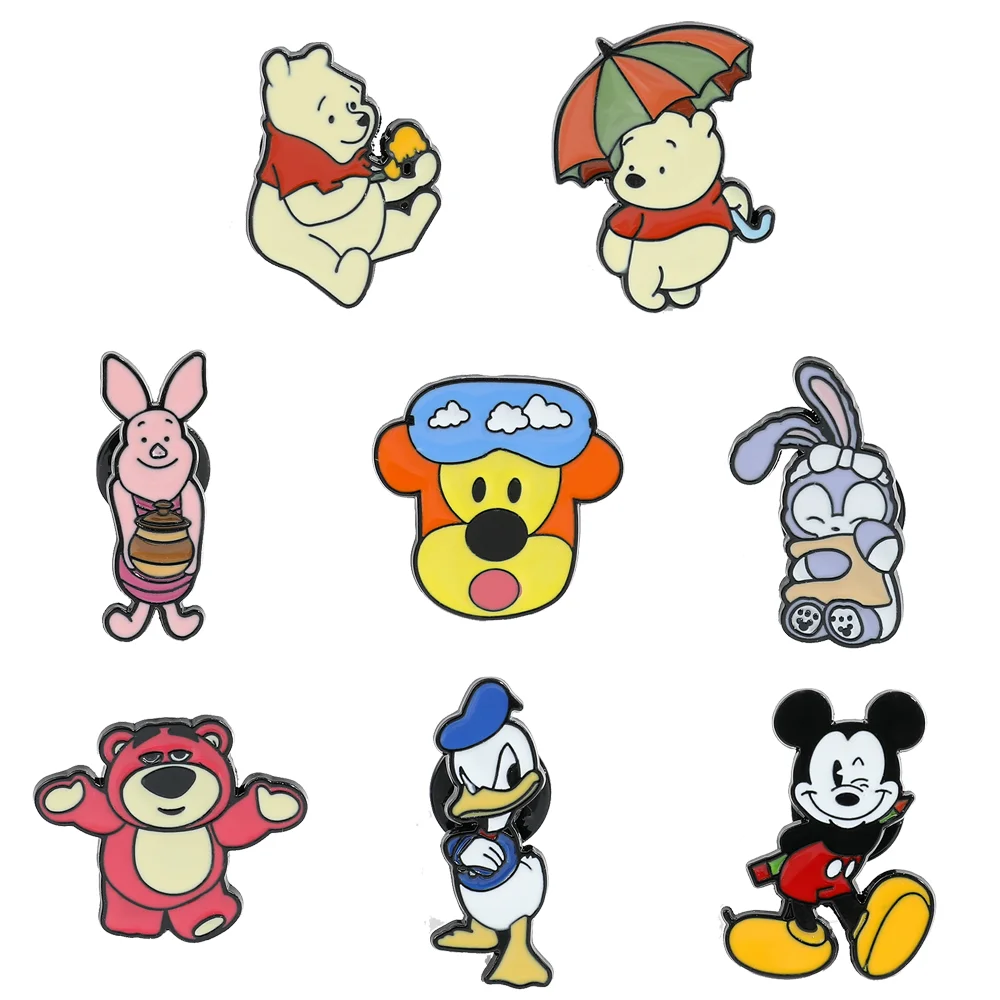 Disney Mickey Enamel Pin Cartoon Figure Donald Duck StellaLou Pooh Bear Metal Badge Brooch for Kids Kawaii Jewelry Accessories