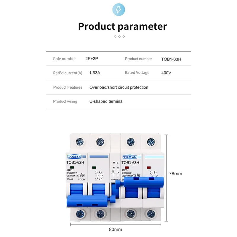 

SSR 2P+2P AC Dual Power Manual Transfer Switch Circuit Breaker MCB 50HZ/60HZ, 16A