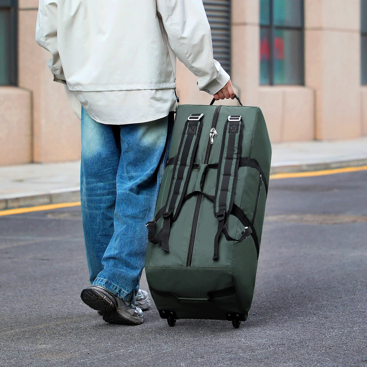 Wheeled Bag Large Capacity Unisex Luggage Waterproof Checked Bag Outdoor Backpack Hiking Foldable Large Bag Suitcase