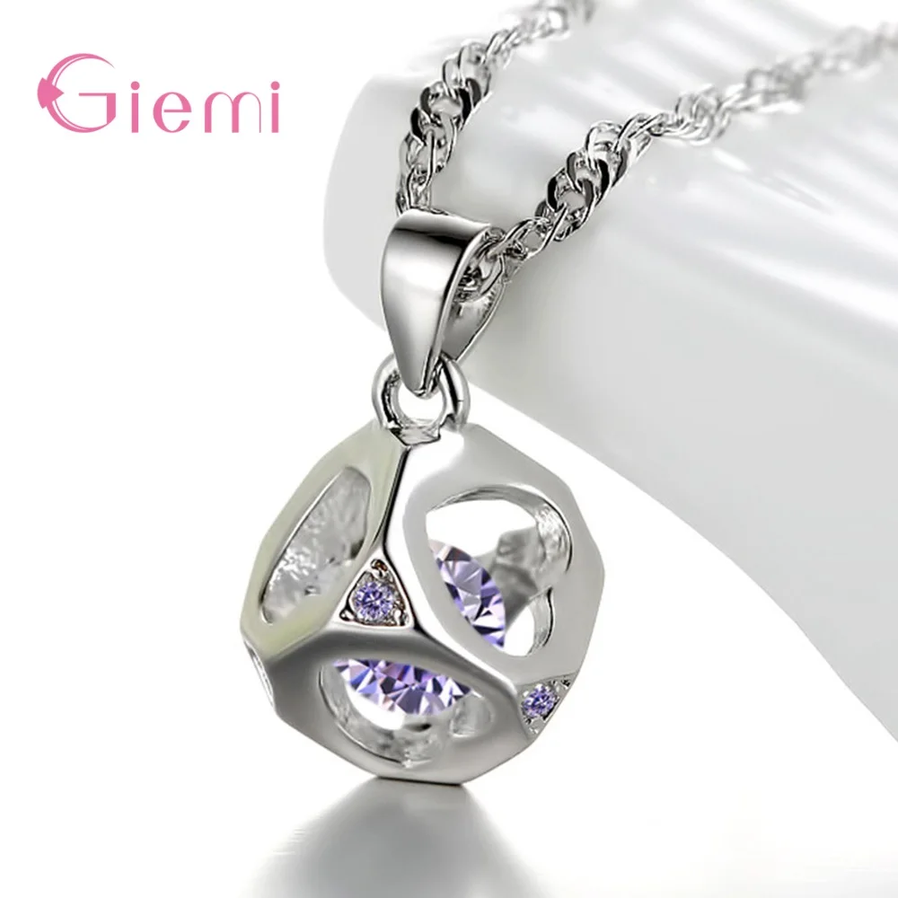925 Sterling Silver Pendant Necklace Unique Square Cage Crystal Zircon Necklace for Women Girls Wedding Engagement Jewelry Gift