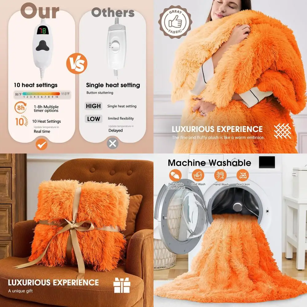

Cocoa Brown Faux Fur Sherpa Electric Blanket Throw, 10 Heat & 5 Time Settings, Ideal Winter Gift for Women & Grandmas