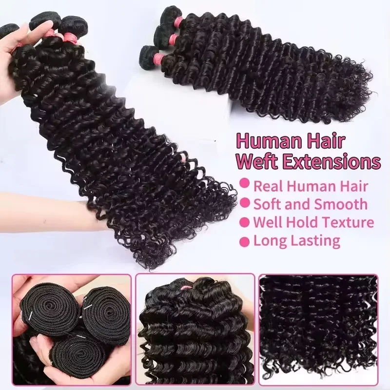 32 36 40 Inch Deep Wave Human Hair Bundles Brazilian Remy Unprocessed Weaving Curly Hair 1/2/3/4 Bundles Weave Extensions Deals image 5