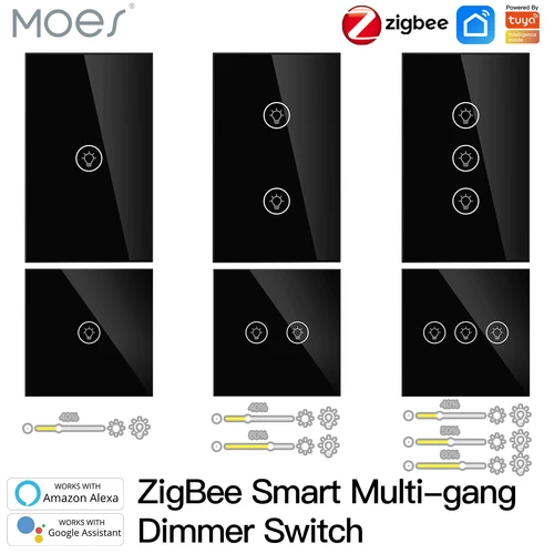 MOES ZigBee/WIFI atenuador de luz brillo Control inalámbrico Smart Life/Tuya APP modo de luz Alexa Google Voice 1/2/3 Gang EU