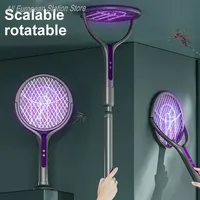 Rotating Head Electric Fly Swatter 2 in 1 Rechargeable Fly Killer and Mosquito Trap UV Lamp Bug Zapper Racket for Indoor Bedroom
