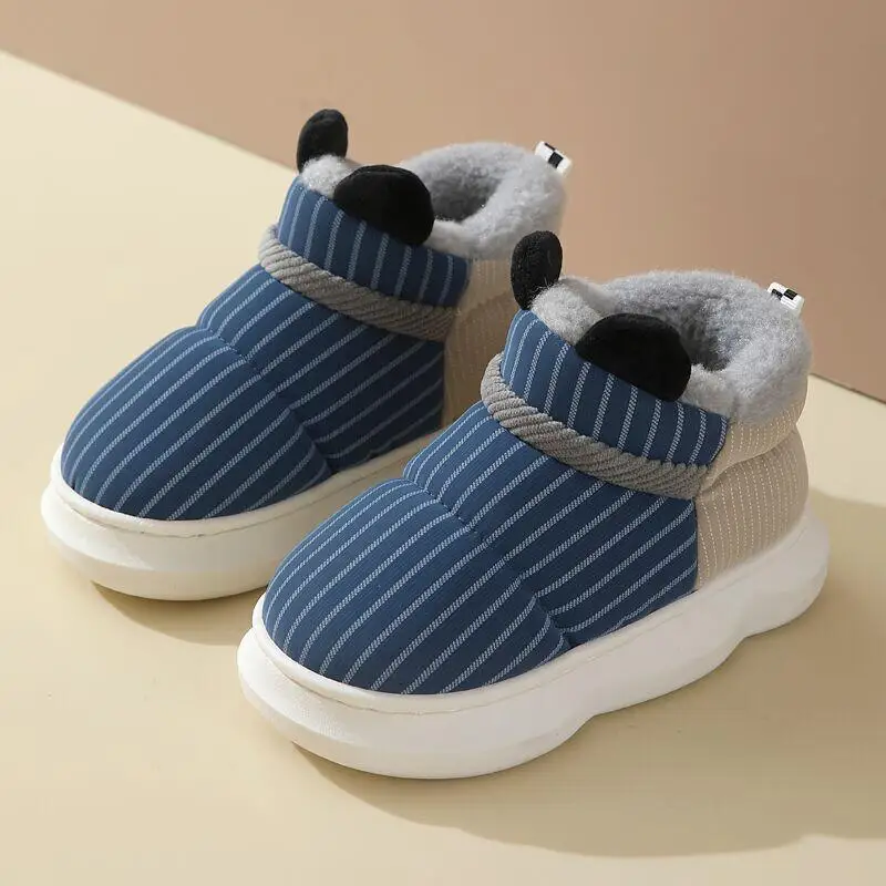 

Kawaii Casual Shoe Fashion Childrens Shoe Kids Waterproof House Slippers Winter Indoor Faux Leather Fleece Lined Warm Cotton