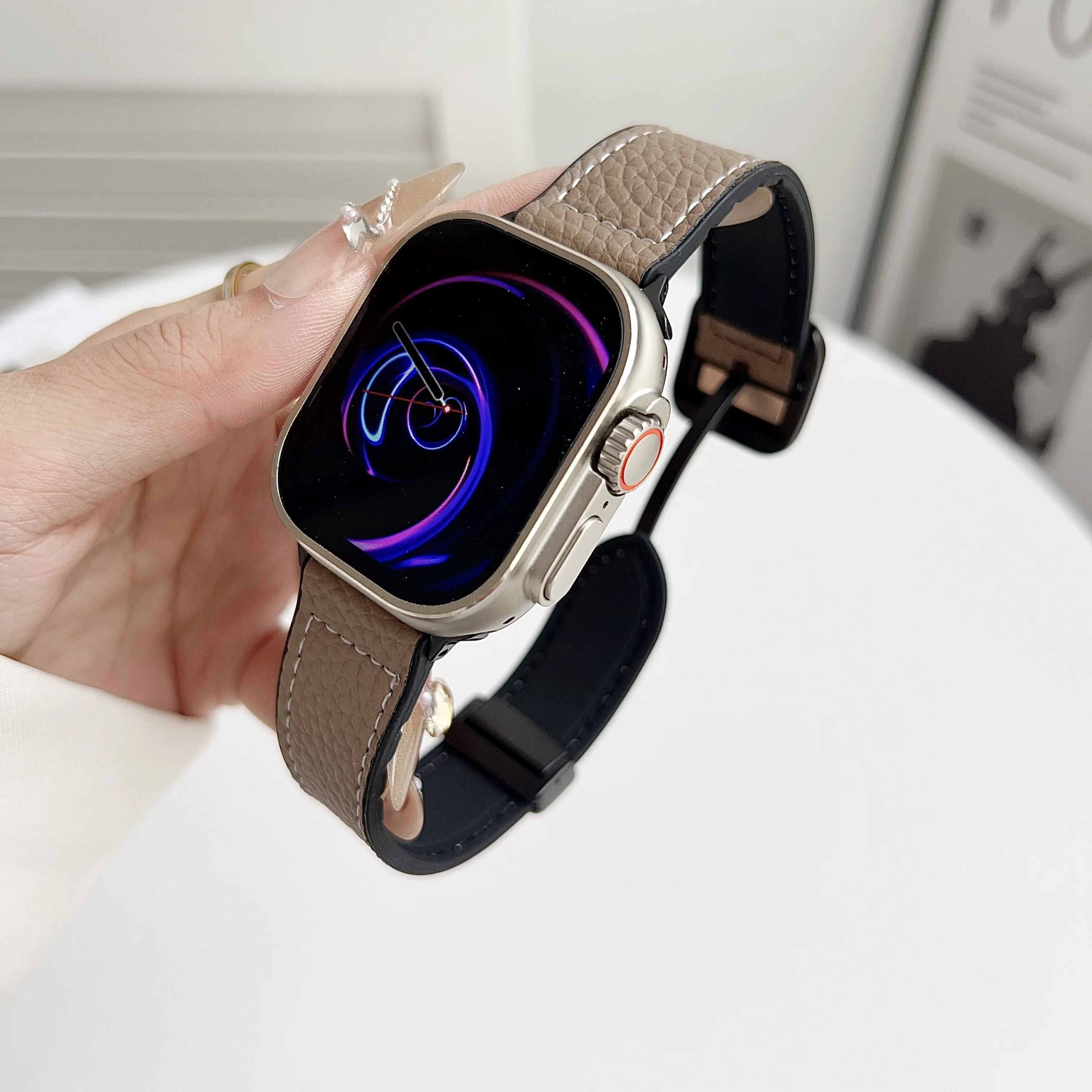 Magnetic Leather Silicone Strap For Apple Watch Band 49mm 46mm 45mm 44mm 42mm 41mm 40mm iWatch Series 12 11 10 9 8 7 SE Ultra 2