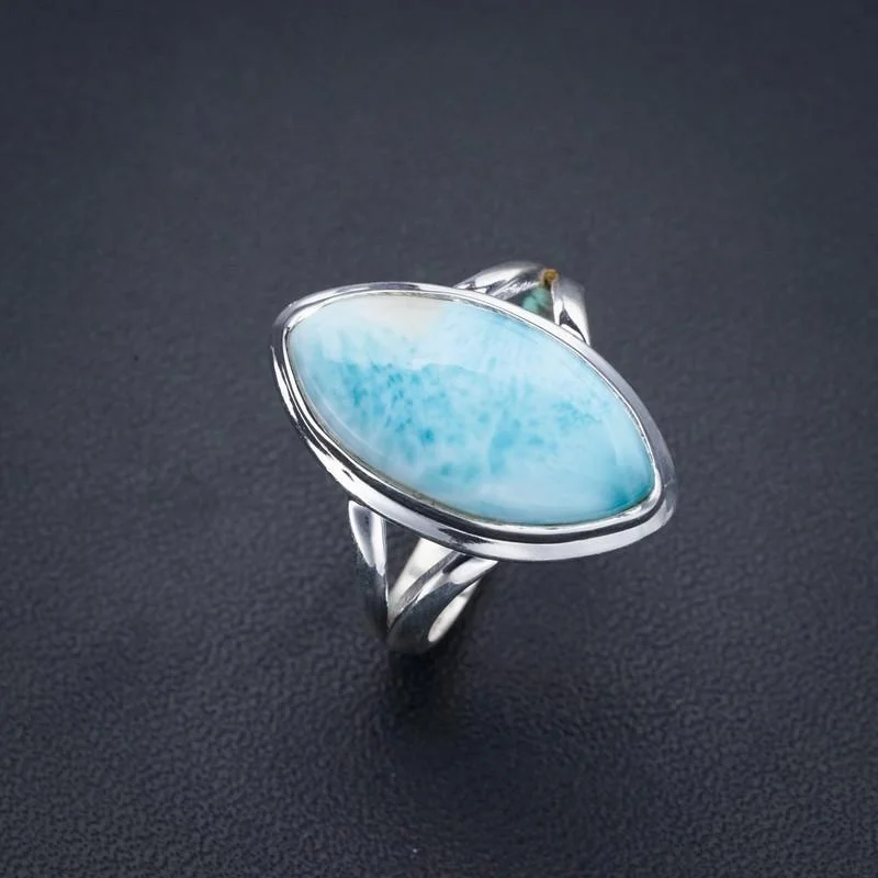 

StarGems Natural Larimar Handmade 925 Sterling Silver Ring 9 F0270