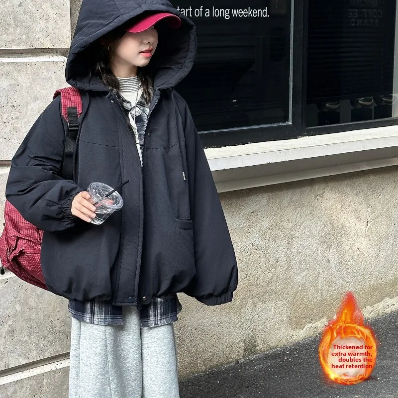 

2026 Girls Rabbit Fur Parka, Winter Hooded Puffer Coat Plush Warm Jacket for Kids Fashion Outerwear New Arrival