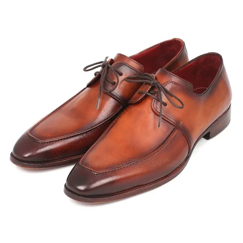 

Brown Gradient Color Sewing Design Men Derby Shoes Fashion Lace Up Men Shoes Luxurious Handcraft Party Banquet Men Dress Shoes