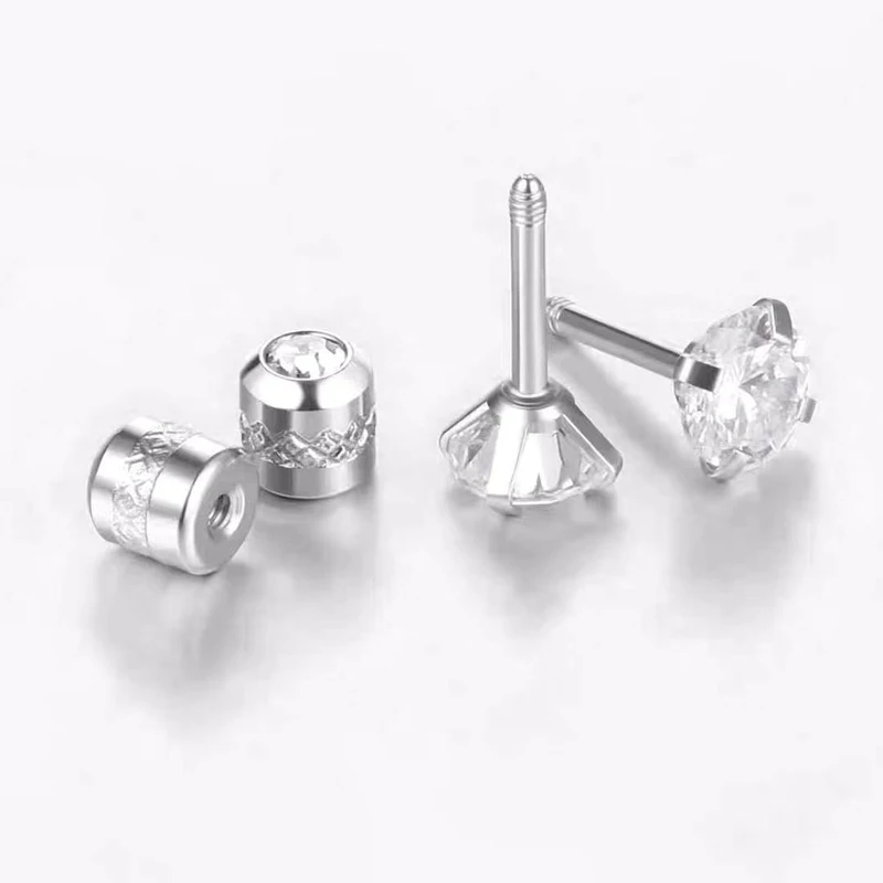 1Pair Medical Stainless-steel Fine needle double-sided zircon Ear Studs Earrings For Women/Men Tragus Cartilage Piercing Jewelry