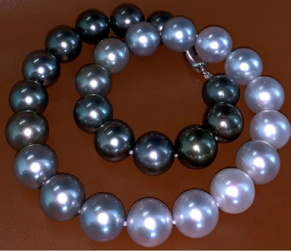 

Luxury 17"9-14mm South Sea Genuine Black Gray White Multicolor Round Pearl Necklace Jewelry 1088
