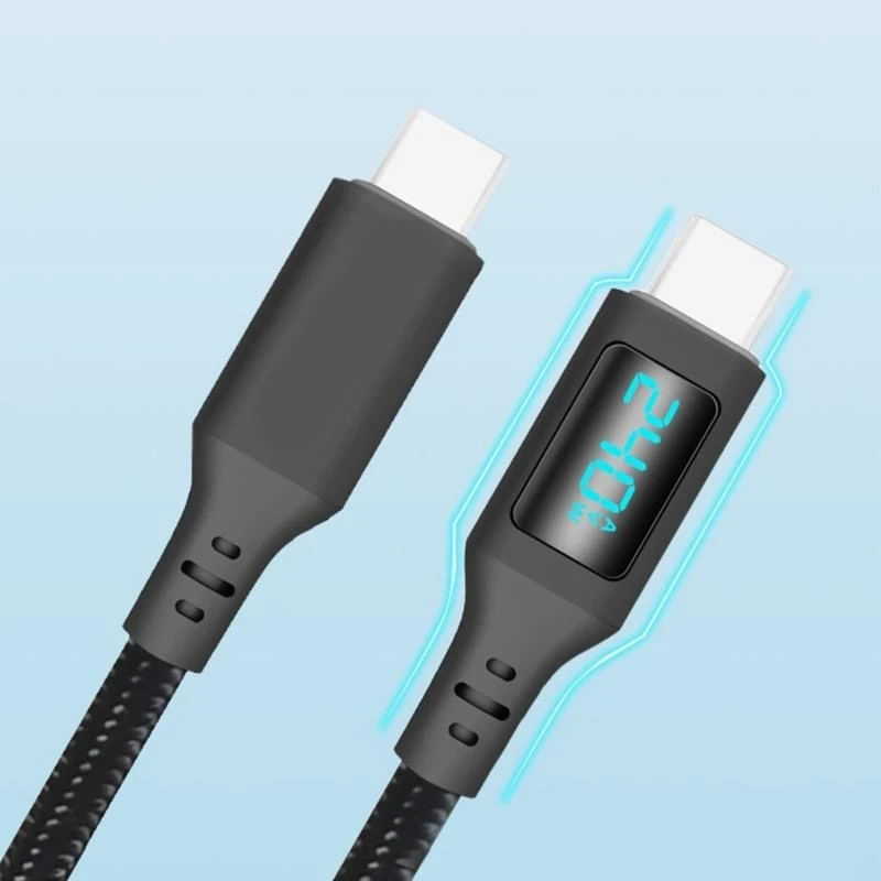 240W 480Mbps USB2.0 Type C to Type C Cable Rapid Data Transfer with LED Display for Phone 15 and More Charging Cord 83CF