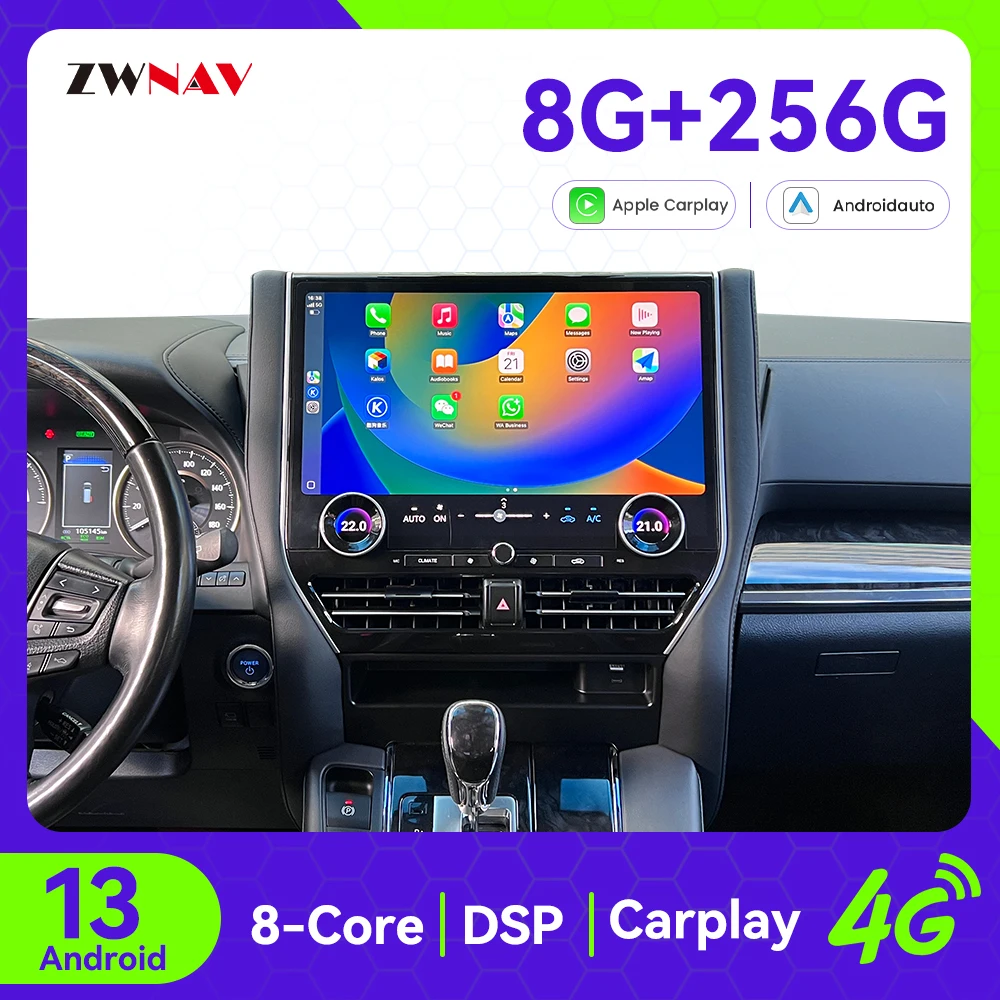 

16,8-дюймовый сенсорный экран Carplay, автомобильное радио для Toyota Alphard 2015-2020, Android 13, GPS-навигация, автомобильный мультимедийный плеер, головное устройство