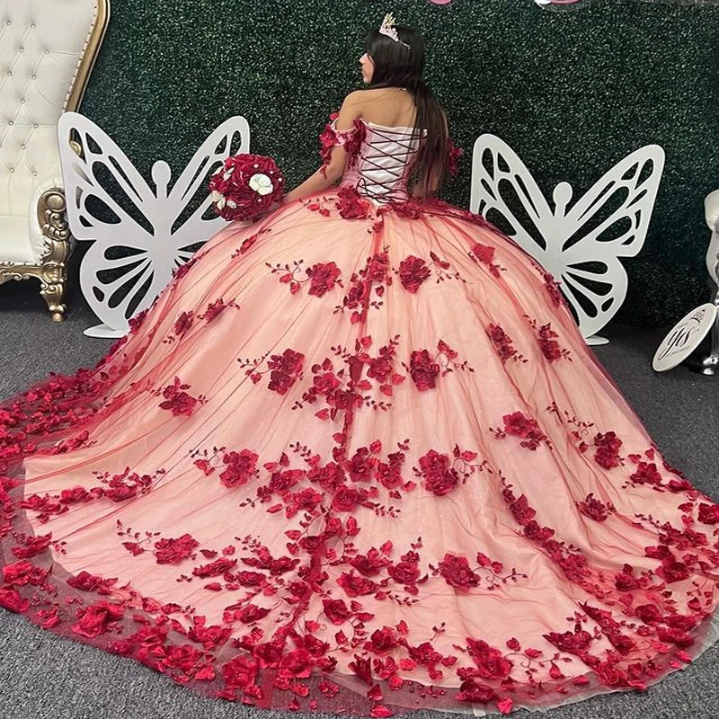 Красные платья ANGELSBRIDEP Quinceanera, 3D яркие блестящие платья для выпускного вечера, Новинка